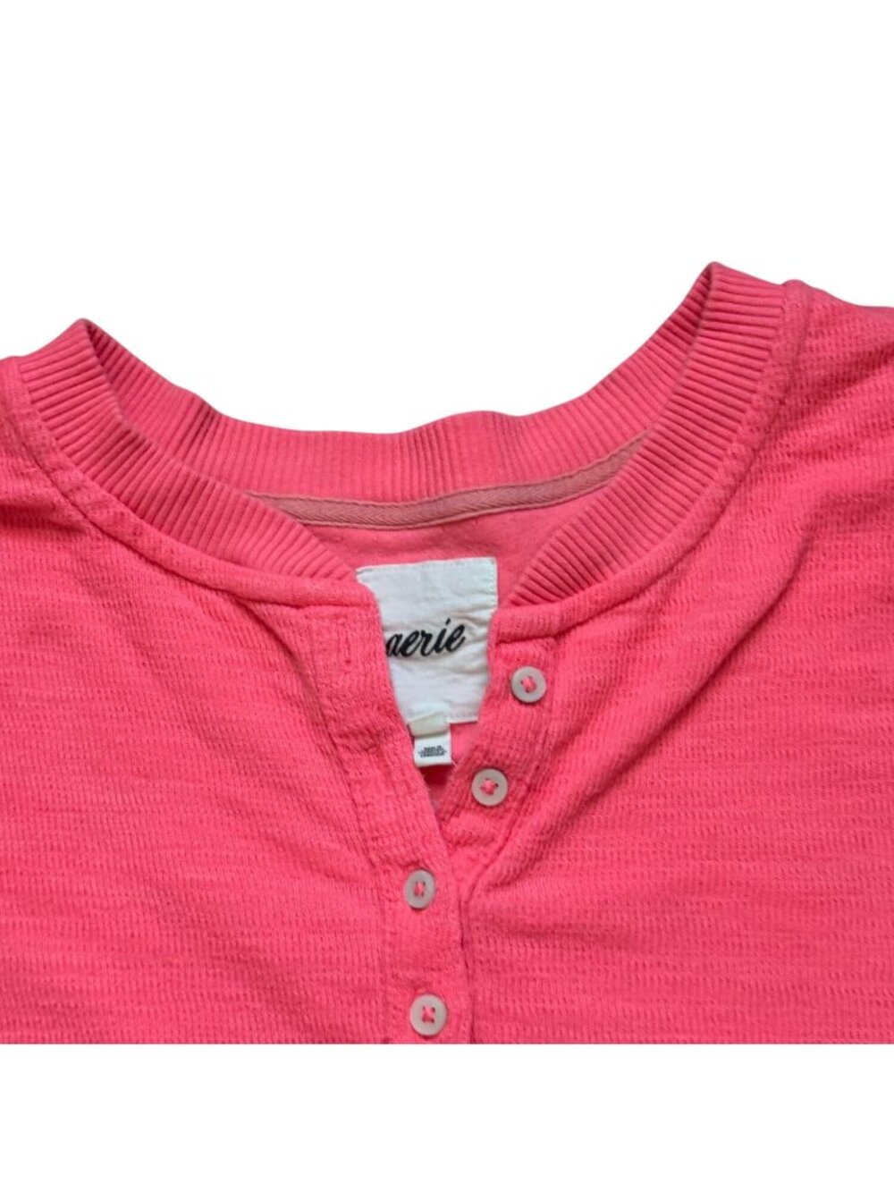 Aerie Womens Long Sleeve Henley Shirt-Pink-M-GUC - Picture 3 of 6